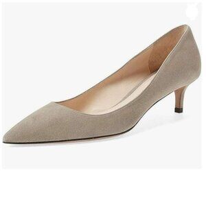 YDN Taupe Kitten Heeled Pumps Pointed Toe Dress Shoes for Office Lady Soft Suede